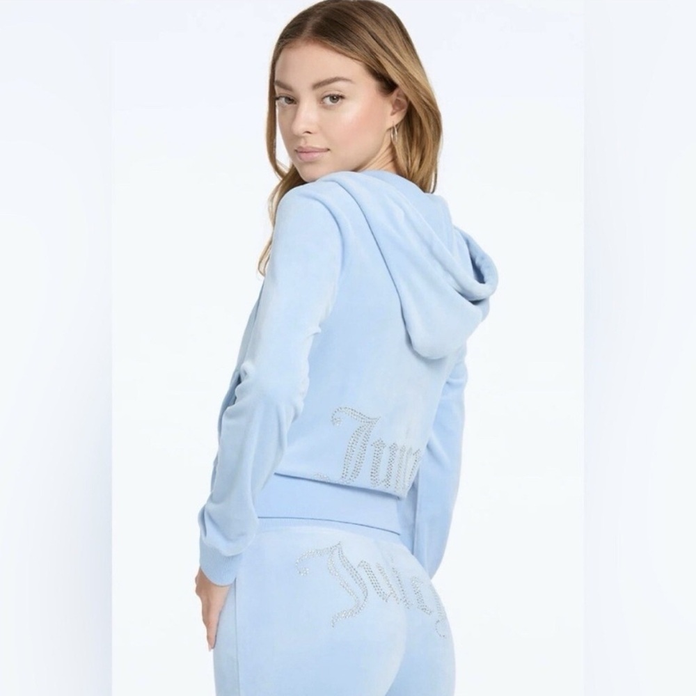 CLOSET CLEANOUT SALE Juicy couture frosted blue velour tracksuit size XL bling - Picture 2 of 6